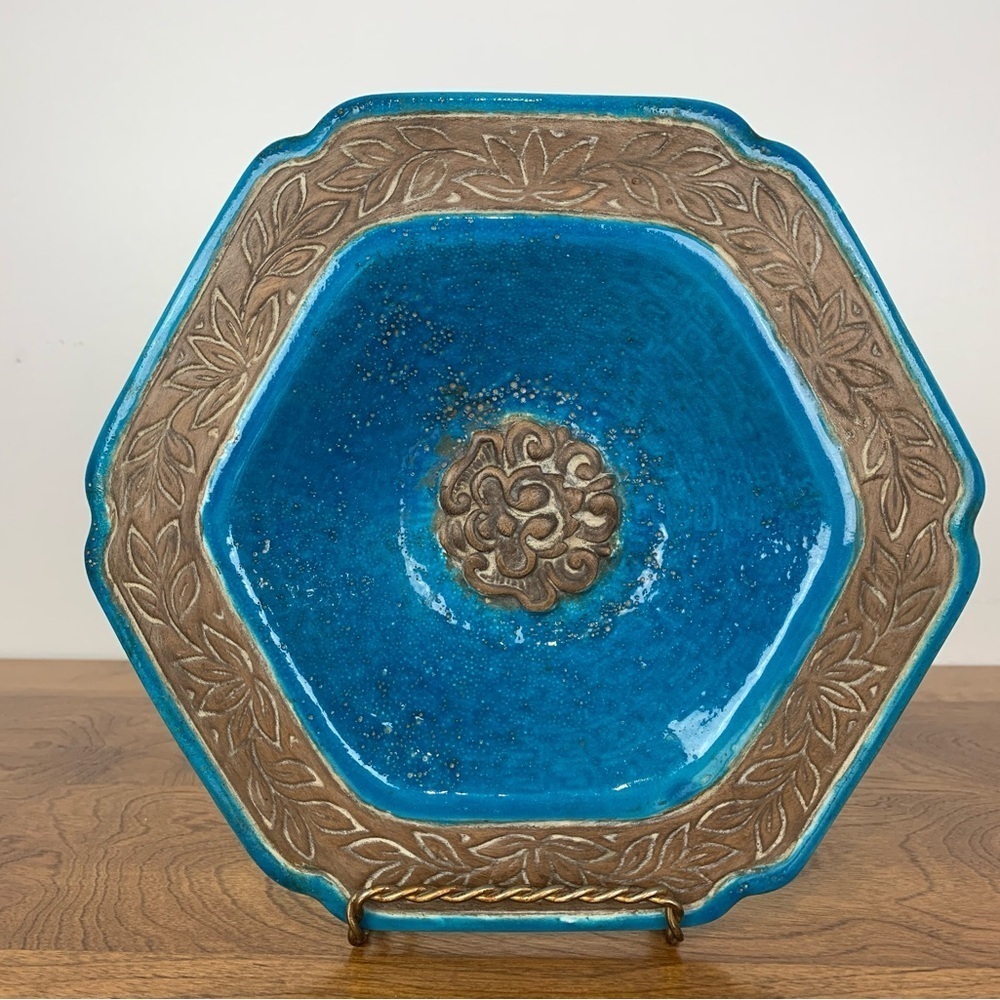 Ugo Zaccagnini Signed Bowl MCM Blue Turquoise Italian Pottery B. 101 Italy Z Vtg